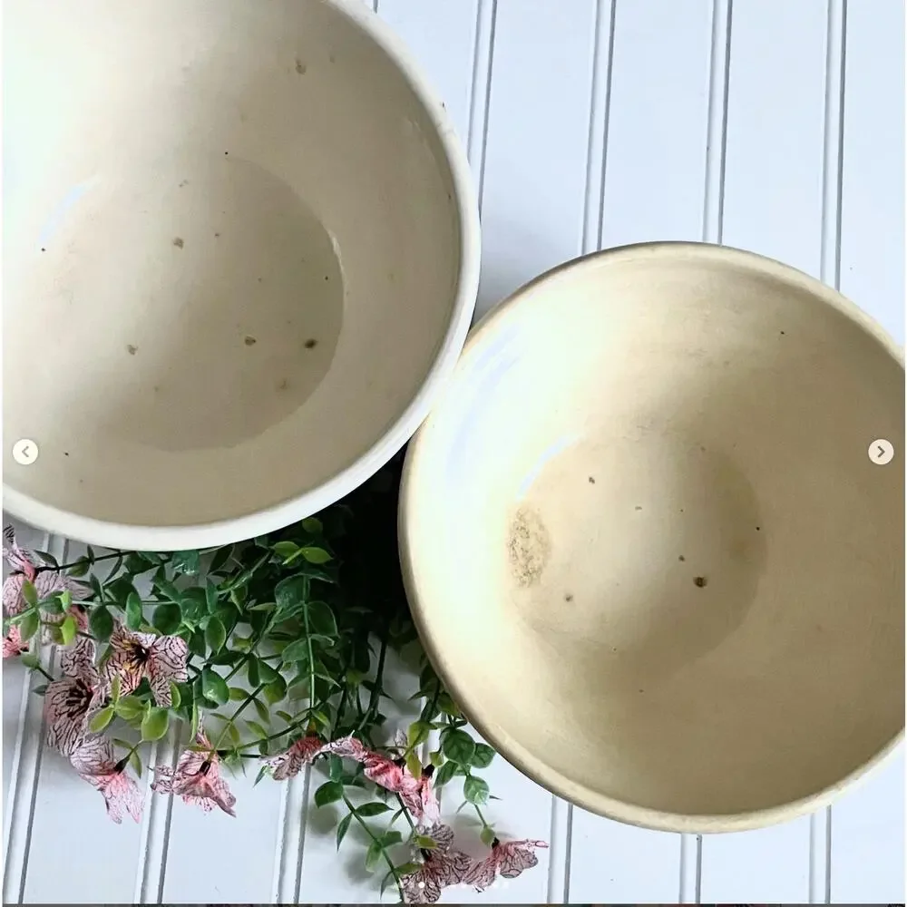 Vintage McCoy Pink Blue Stripe Beehive Nesting Stoneware Mixing Bowls Crazed PR